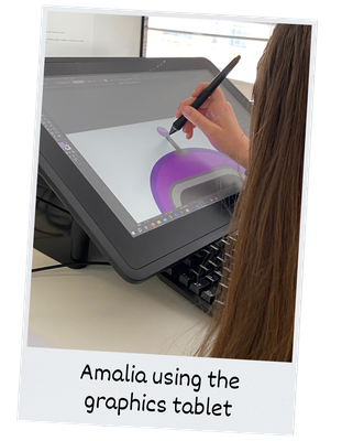 Amalia using the graphics tablet